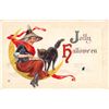 Image 1 : Jolly Halloween Witch On Moon With Black Cat Postcard