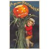 Image 1 : A Merry Halloween Boy & Smoking Pumpkin Clapsaddle Postcard