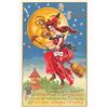Image 1 : Halloween Greetings Witch On Broom In Front Of Moon Face Postcard