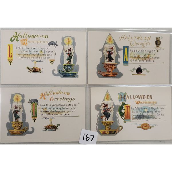 Set of 4 Barton Spooner Witch On Candle Halloween Greeting Postcards