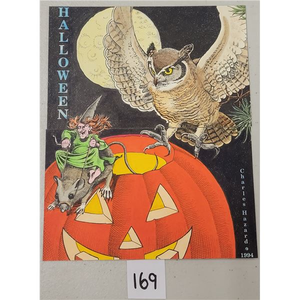 Flying Rabbit Jack-o-lantern Witch on Mouse & Owl Installment Halloween Postcards