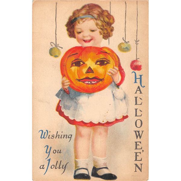 Wolf Clapsaddle Girl Holding Pumpkin Halloween Postcard