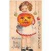Image 1 : Wolf Clapsaddle Girl Holding Pumpkin Halloween Postcard