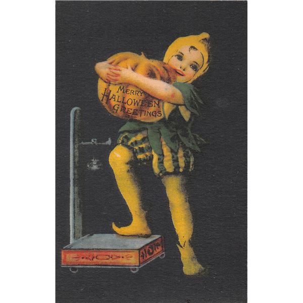 Wolf Clapsaddle Boy How Merry Halloween Greeting Pumpkin Postcard