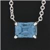 Image 3 : New 14K White Gold Rectangular Cut Prong Blue Zircon Solitaire Pendant & Chain