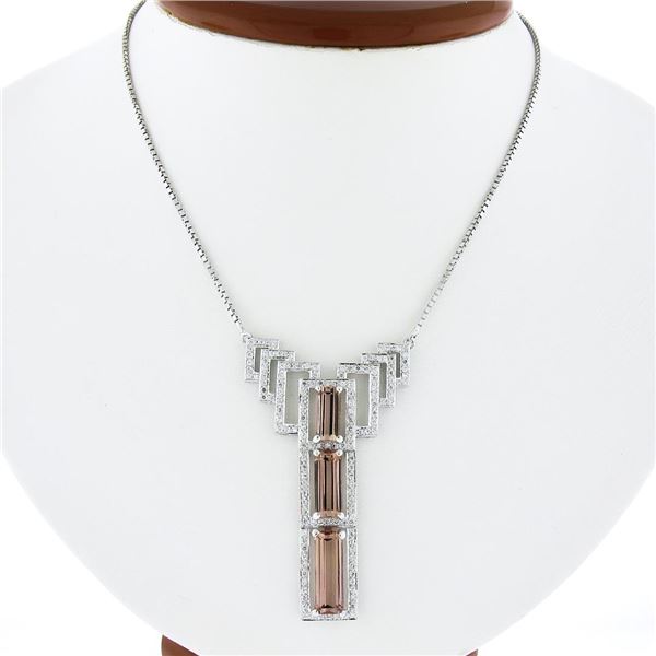 18k White Gold 9.9 ctw GIA Imperial Topaz & Diamond 16" Geometric Pendant Neckla