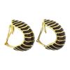 Image 4 : Vintage 18K Yellow Gold Chocolate Brown Enamel Wavy Domed Clip On Cuff Earrings