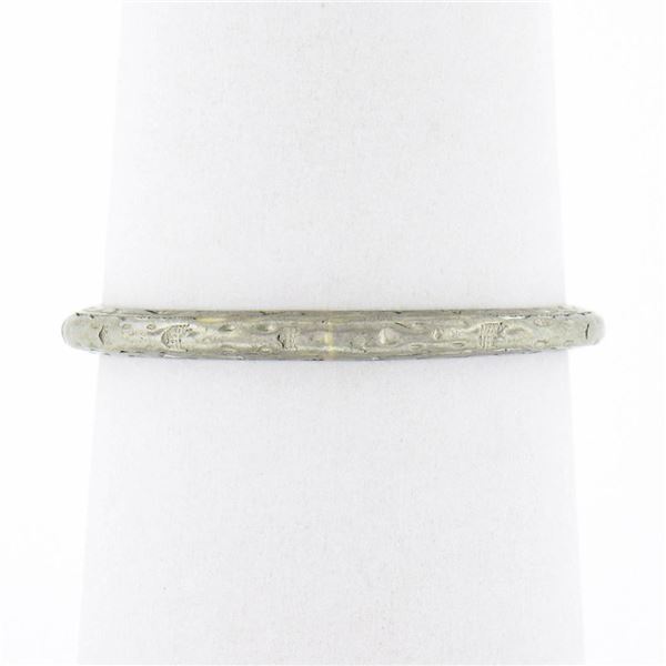 Antique Art Deco 18k White Gold 1.75mm Engraved Textured Work Stack Band Ring