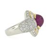 Image 6 : 18K Yellow Gold & Platinum GIA Oval Cabochon Ruby w/ Diamond Halo Cocktail Ring