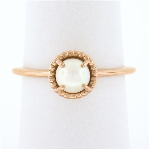 14K Rose Gold 5.5mm Prong Cultured Pearl w/ Braided Basket Petite Solitaire Ring