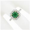 Image 3 : NEW 18k TT Gold 2.51 ctw GIA Colombia Green Emerald w/ Diamond Halo Cocktail Rin