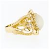 Image 5 : Vintage 14k Yellow Gold Oval Cat's Eye Moonstone &.14 ctw Diamond Cigar Band Rin