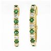 18K Gold 2.74 ctw Alternating Round Diamond & Emerald Oval Hoop Huggie Earrings