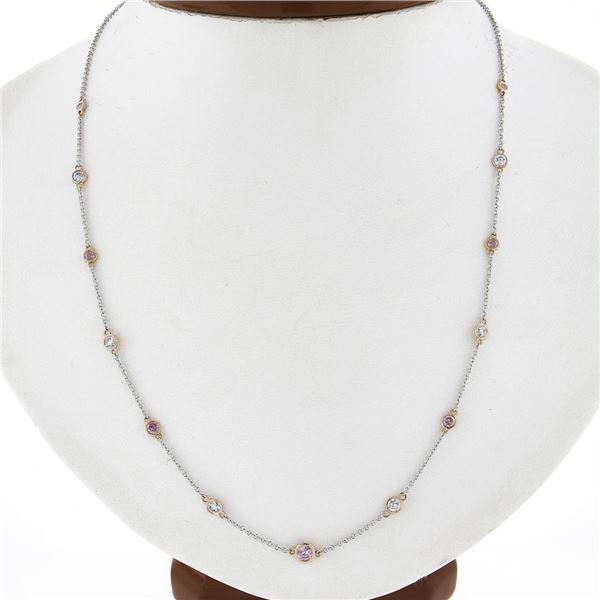 Platinum & Rose Gold GIA 1.1 ctw Pink & White Diamond By the Yard Chain Necklace