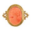 Image 1 : Antique Victorian 14k Gold Carved Coral Cameo w/ Hand Engraved Frame Brooch Pin