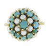 Image 4 : Vintage Solid 18K Yellow Gold Pearl & Turquoise Domed Cocktail Ring