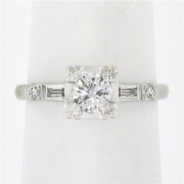 Vintage 14k White Gold .45 ctw Old Cut Diamond Solitaire Engagement Promise Ring