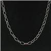 Image 1 : Platinum Long 29" Open Oval Link Chain Slip On Necklace w/ Diamond & Pink Stones