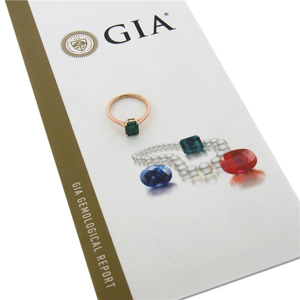 New 14k Gold 1.43 ctw GIA Octagonal Prong Green Emerald Solitaire Engagement Rin