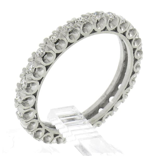 Solid Platinum 0.52 ctw Pave Set Diamond Eternity Stackable Wedding Band Ring