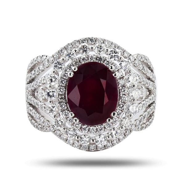 3.66 ctw BURMESE Ruby and 1.40 ctw Diamond Platinum Ring (GIA CERTIFIED)