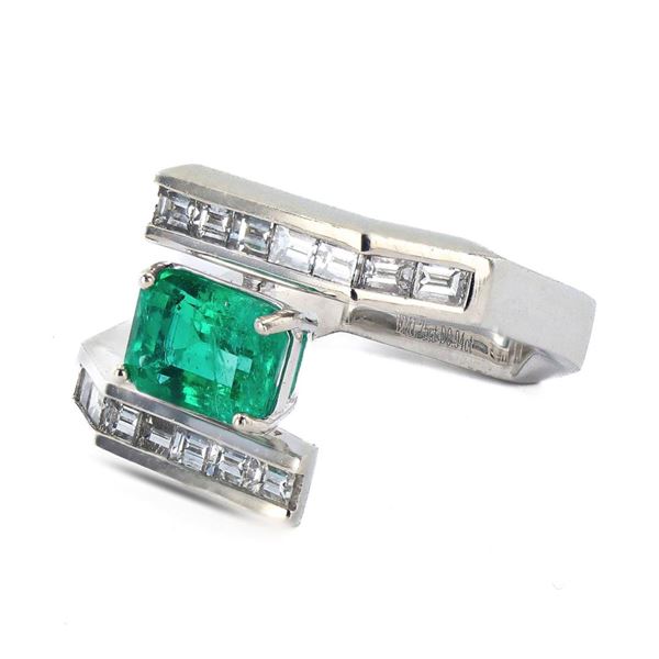 1.75 ctw Emerald and 0.94 ctw Diamond Platinum Ring