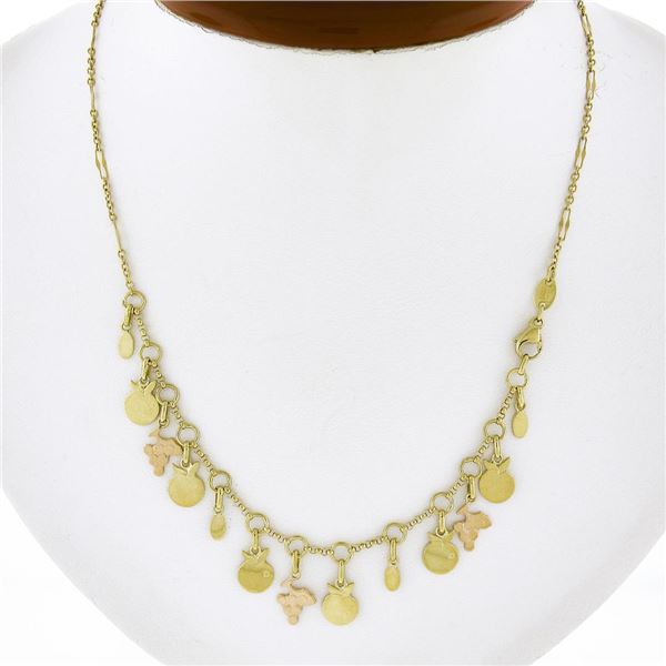 Celine 18k Yellow Gold 16.5" Dangle Grapes, Apples & Oval Charm Link Necklace