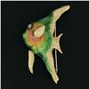 Image 2 : 18k Gold Multi-colors Enamel Work Detailed Banner Fish Pin Brooch w/ Diamond Eye