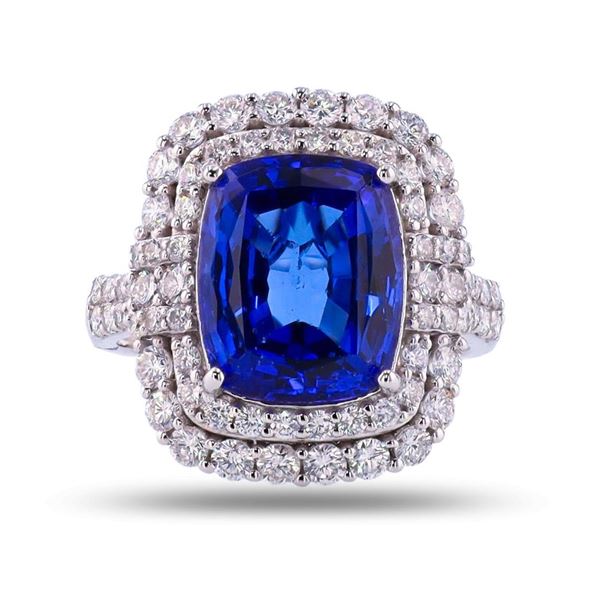 6.27 ctw Tanzanite and 1.41 ctw Diamond Platinum Ring