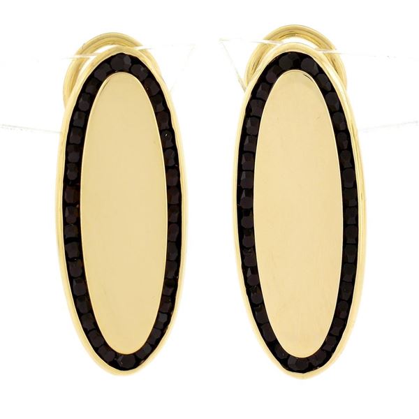 Vintage 14K Gold Polished Elongated Oval w/ Garnet Channel Frame Drop Earrings
