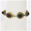 Image 1 : Vintage Gold 6.75" Cabochon Ruby & Turquoise Textured Leaf Link Bracelet