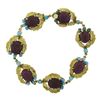 Image 3 : Vintage Gold 6.75" Cabochon Ruby & Turquoise Textured Leaf Link Bracelet