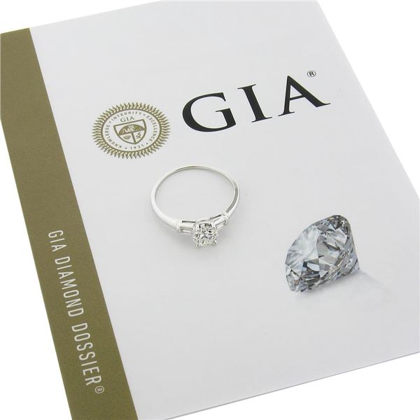 Vintage 14k Gold GIA Round Diamond Baguette 0.96 ctw Engagement Wedding Ring Set