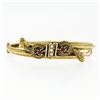 Image 7 : Victorian Revival 14k Gold Ruby Pearl Dual Snake Bypass Hinged Bangle Bracelet