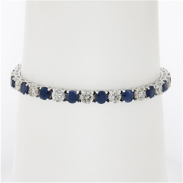 New 18k White Gold 12.26 ctw Top Quality Diamond & Sapphire Tennis Line Bracelet