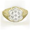 Image 7 : Men's 10K Two Tone Gold 0.10 ctw Single Prong Diamond Matte Finish Cluster Ring