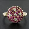 Image 2 : Antique 18K Yellow Gold 1.06 ctw Old Cut Pave Set Ruby & Diamond Platter Ring