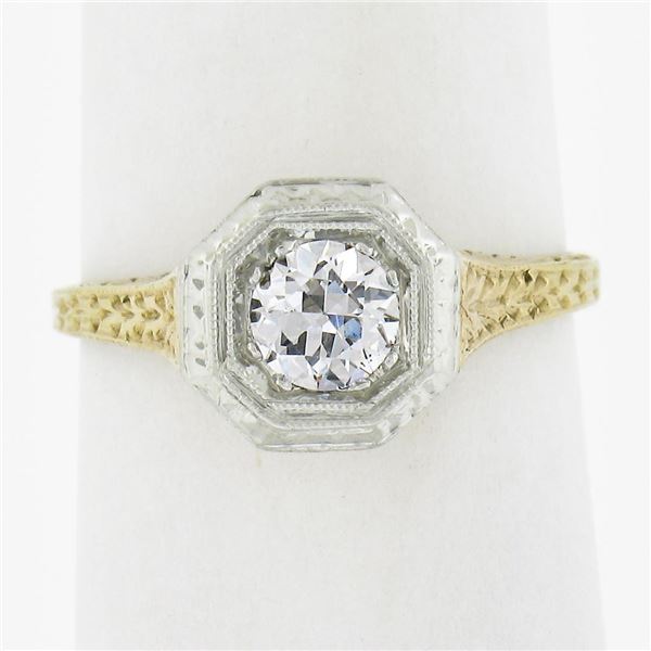 Antique 14k TT Gold .40 ctw Old European Cut Diamond Solitaire Engagement Ring