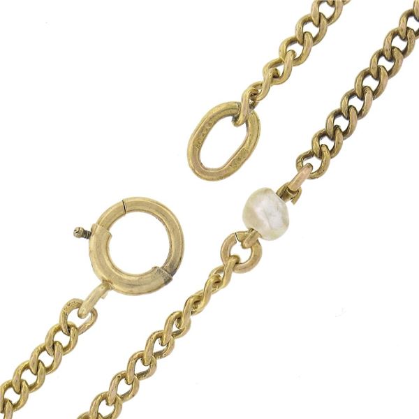 18k Yellow Gold 3.1mm White Pearl by the yard 31" Curb Chain Station Necklace