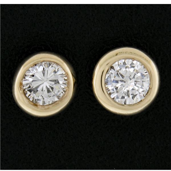New 14k Yellow Gold 0.27 ctw Martini Bezel Round Brilliant Diamond Stud Earrings