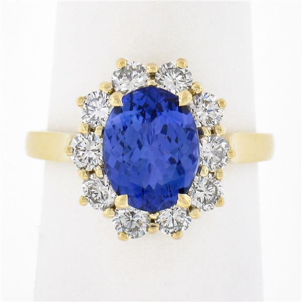 NEW 14k Yellow Gold 2.86 ctw Oval Violet Blue Tanzanite Round Diamond Halo Ring
