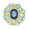 Image 4 : 10k Yellow Gold Large Oval Round Blue Stone Open Work Domed Tiered Cluster Ring