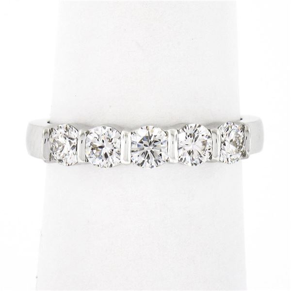 Gemlok 18K Gold 0.76 ctw Bar Channel Round Ideal Cut Diamond Wedding Band Ring