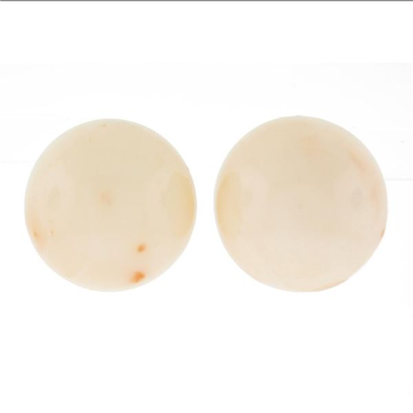 Solid 14K Yellow Gold 15mm Bead Ball Angel Skin Coral Button Stud Earrings