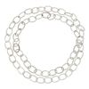 Image 2 : Platinum Long 29" Open Oval Link Chain Slip On Necklace w/ Diamond & Pink Stones
