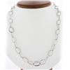 Image 6 : Platinum Long 29" Open Oval Link Chain Slip On Necklace w/ Diamond & Pink Stones