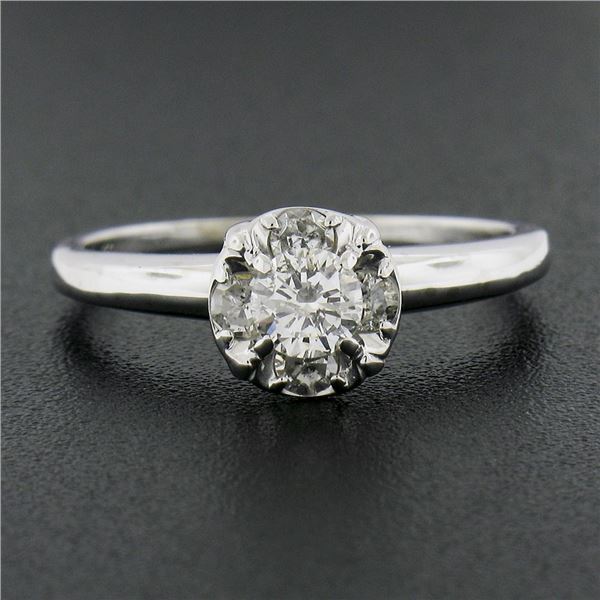 Vintage 14k White Gold 0.39 ctw Diamond Cluster Solitaire Engagement Promise Rin