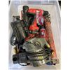 Image 2 : TOTE OF POWER TOOLS, STRAPS, JUMPER CABLES ETC
