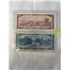 Image 2 : 2 CANADIAN 1954 BILLS THE FIRST QUEEN ELIZABETH II $2 AND $5