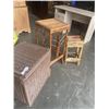 Image 2 : 2 RATTAN SIDE TABLES AND WICKER LAUNDRY HAMPER